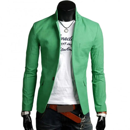 maoxiangshop Men Casual Blazer Spring Autumn Solid Color Lapel Collar Button Pockets Decor Business Suit Tops Wedding Party Outwear Coat