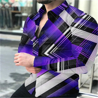 maoxiangshop Geometric Pattern Men's Fashion Shirt Long Sleeve Slim Fit Trendy Casual Tops Men's Clothing Graffiti Streetwear Oversized S-6XL