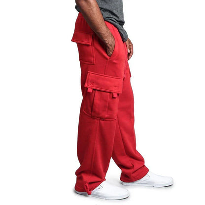 maoxiangshop Mens Sweatpants Straight Fit Joggers for Sports and Streetwear Loose Oversized Drawstring Long Pants Men Multi-pocket Pants