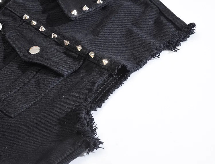 maoxiangshop Spring Fashion Men Rivet Denim Vest Punk Party Studded Slim Fit Jean Jacket Male Sleeveless Waistcoat for Men Plus Size 6XL
