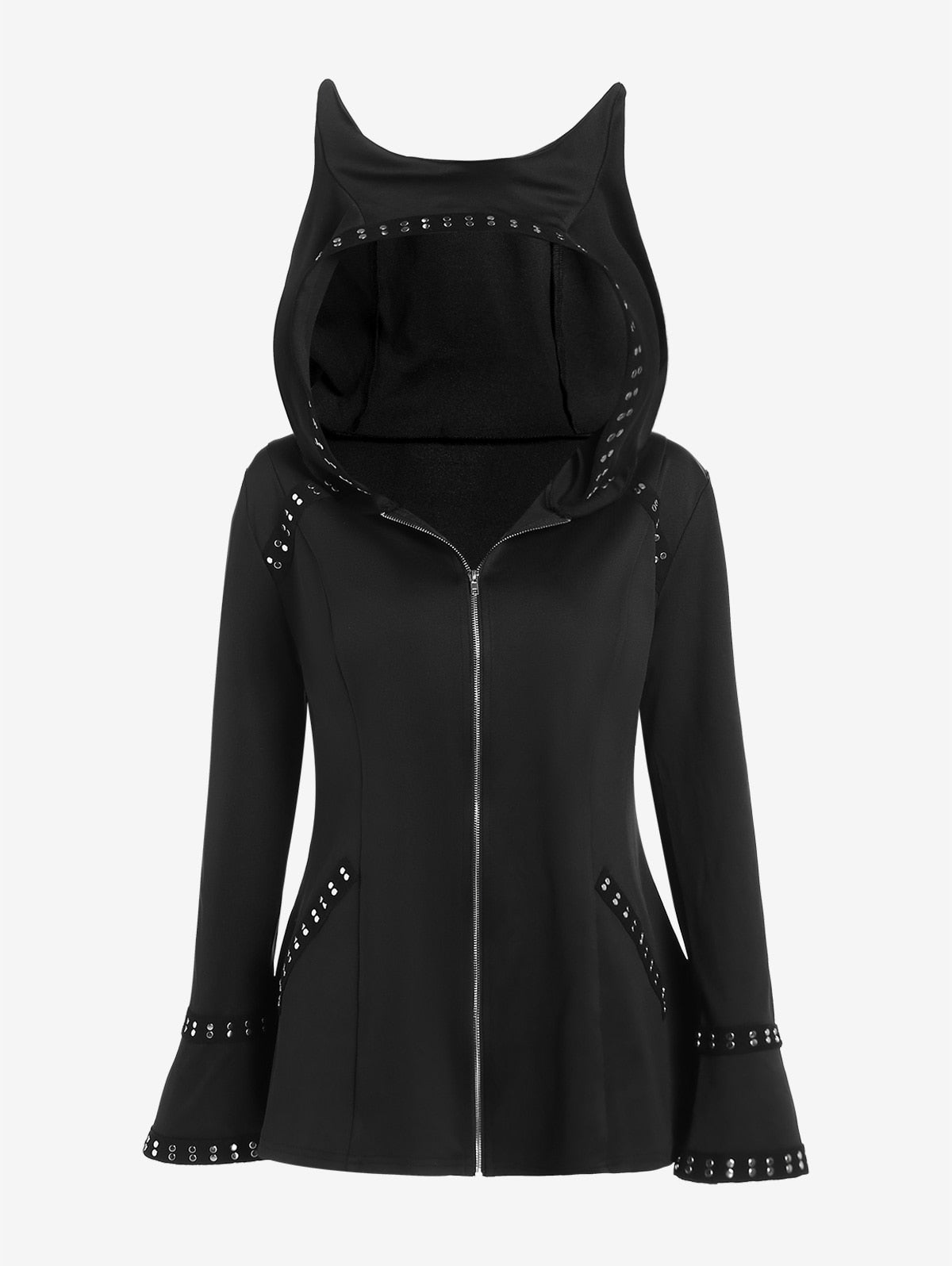 Cute Fall,Winter Women Colorblock Jacket Cat Ear Ribbed Hooded Warm Long Sleeve Zipper Coat 4XL Outwear Tops New Arrival