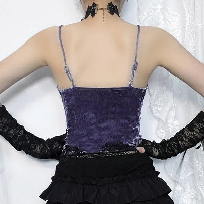 maoxiangshop-Women's Gothic Top Temperament Street Wear New Spice Girls Sexy Tops Women Diablo Wind Velvet Lace Camisole