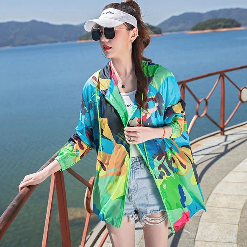 maoxiangshop Female Summer New Camouflage Thin Sun Protection Clothing Women Short Anti-Ultraviolet Korean Sun Protection Clothing
