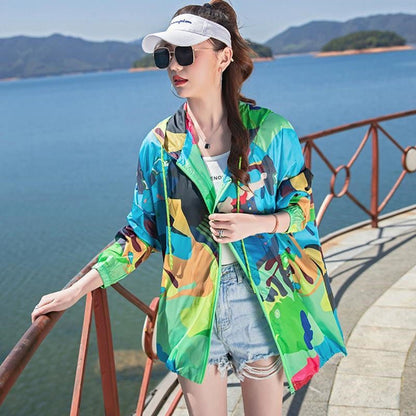 maoxiangshop Female Summer New Camouflage Thin Sun Protection Clothing Women Short Anti-Ultraviolet Korean Sun Protection Clothing