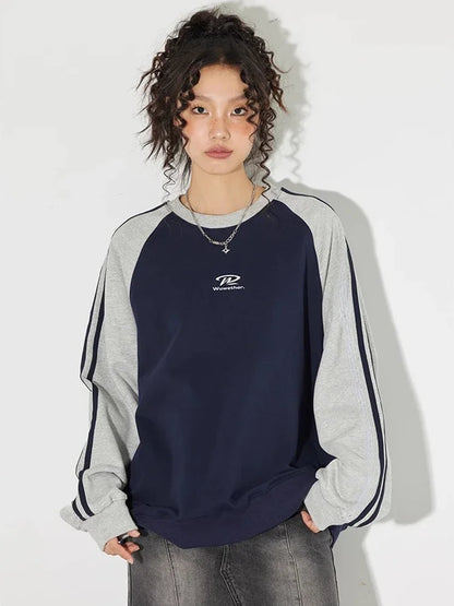 maoxiangshop2 Vintage V Neck Sweatshirt Women Korean Fashion Streetwear Kpop Pullover Casual Harajuku Grunge Cotton Top Autumn Winter