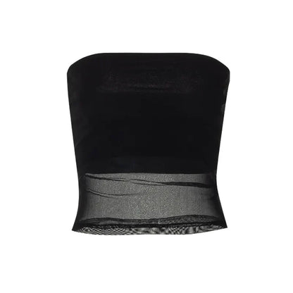 maoxiangshop Mesh Corset Black Y2K Tops Women Transparent Crop Top Stretch Tube Top Sexy Cami Tops Summer Streetwear