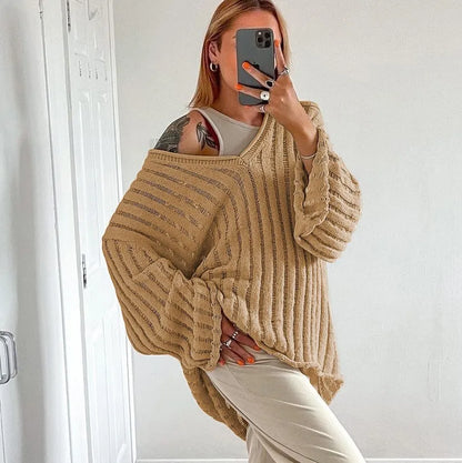 maoxiangshop  -  Knitted Pullover Sweater Women Long Sleeve V Neck Loose Casual Top Women Autumn Winter Oversize Jumper Sweaters Mujer