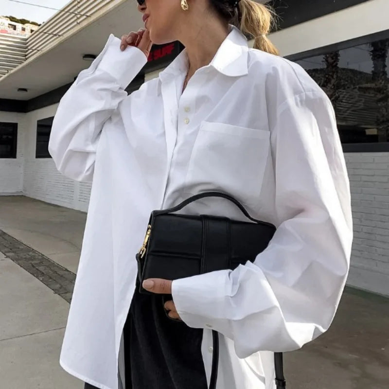maoxiangshop  -  Fashion Solid White Shirt Autumn Blouse Cotton Shirt Loose Casual Top Office Lady Women Long Sleeve Women Tops Clothes