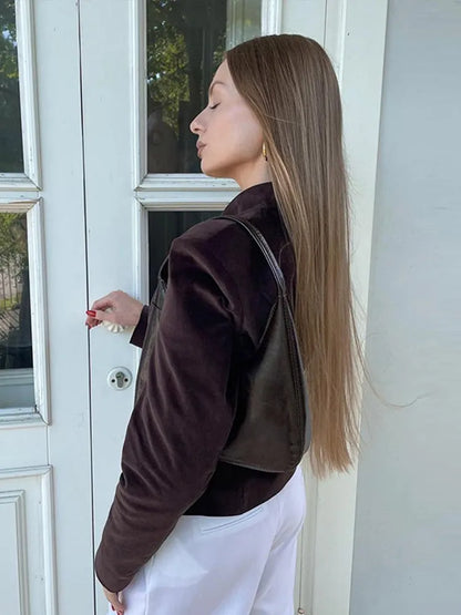 maoxiangshop  -  Retro Burgundy Red Jacket Women Stand Collar Button Slim Long Sleeve Jackets 2024 Fall Winter Fashion Lady High Street Outerwear