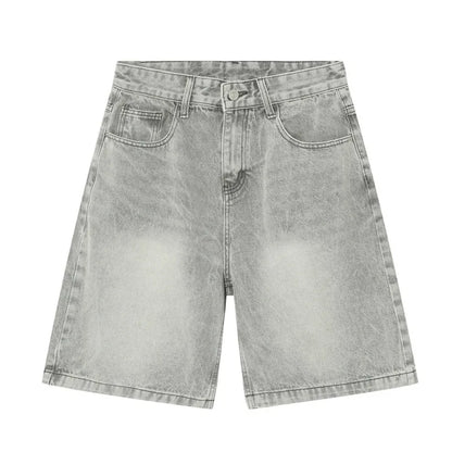 maoxiangshop Summer Denim Shorts Men's Loose Korean Style Retro Short Jeans Fashion Washed Casual Knee Length Pant New Streetwear