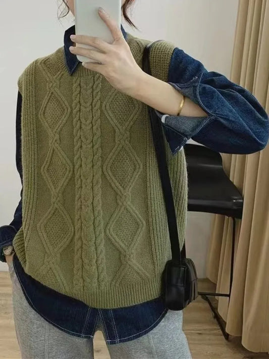 Women's Knitted Sweater Vest All-Match Pullover Comfortable Simple Elegant Casual O-Neck Sleeveless Streetwear Solid Tops