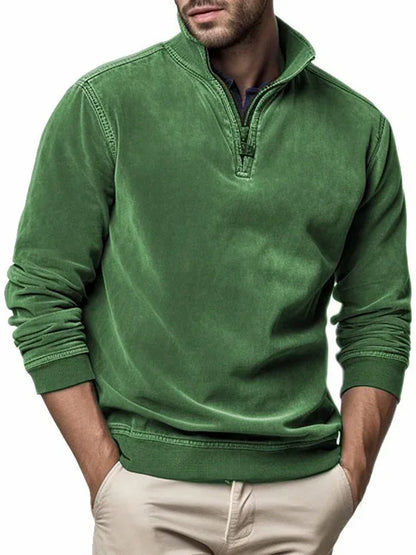 maoxiangshop Autumn Winter New Men's Polar Fleece Sweater Stand Neck Half Zip Tops Long Sleeve Sweatshirt Male Soild Color Hoodies