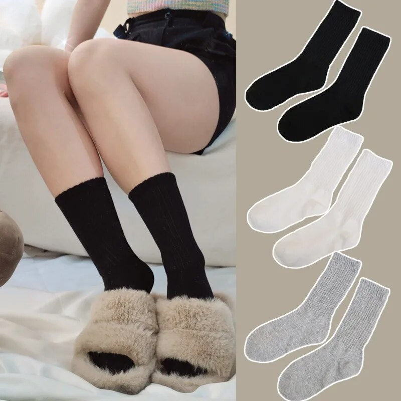 maoxiangshop 1/2Pairs Lolita Long Socks Women Solid Color Knitted Warm Middle Tube White Warmer Ladies Autumn Winter Crochet Sox Boot Cuffs