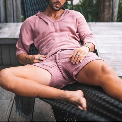 maoxiangshop Europe And The United States New Short Sleeve Shorts Men's Cotton Linen Loose Leisure Suit Holiday Men's Wear
