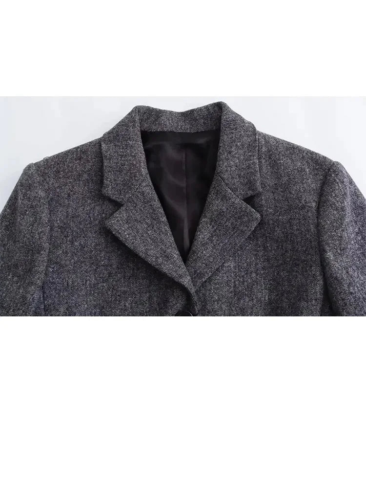 maoxiangshop HH TRAF Women Autumn Wool Blend Blazer Pleated Skirt Set Casual Lapel Sleeves Slim Jacket Women's Versatile High Waist Skirts