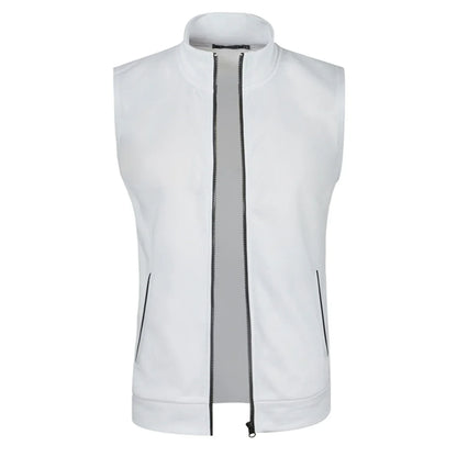 maoxiangshop Autumn and Winter Men's Knitted Velvet Fashion Casual Top Zipper Vest Sleeveless High Neck Fleece Solid Color Men's Wear