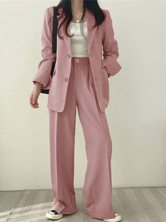 maoxiangshopWomen Suit Jacket Trousers Set Full Sleeve Single Breasted Pants Solid Elegant Suit Commuter Coat Autumn Winter Clothing
