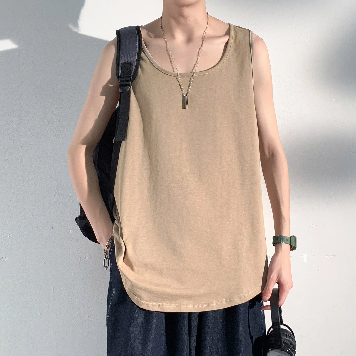 maoxiangshop Summer Men Solid Vest Tank Top Sleeveless T Shirts O-neck Undershirts Breathable Sport Bodybuilding Fitness Muscle Clothes