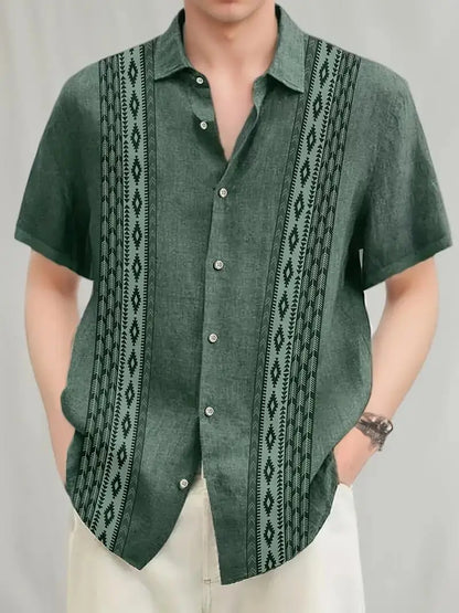 maoxiangshop 2024 Summer New High Quality Hot Selling Men's Stripe Printed Short Sleeved Shirt Summer Retro Style Casual Shirt Top