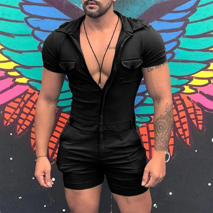 maoxiangshop Fashion Jumpsuits for Men 2024 Summer Clothing Solid Color Short Sleeve Overalls Casual Street Wear Work Male Cargo Y2K Clothes