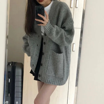 maoxiangshop Autumn Winter Women Cardigan Sweater Coats Fashion Female Long Sleeve V-neck Loose Knitted Jackets Casual Sweater Cardigans