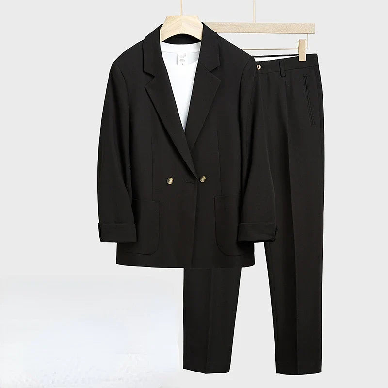 maoxiangshop New Casual Suit Set Men's Loose Fit Korean Version Handsome Spring Autumn Small Suit Coat Men's Slim Fit Complete Set