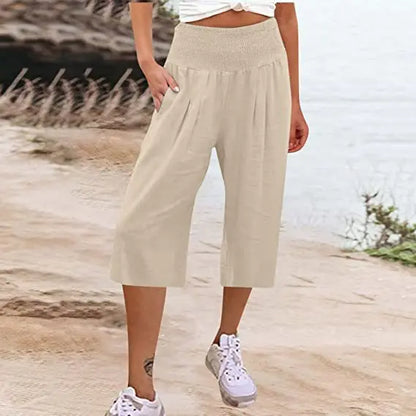 maoxiangshop Summer AliExpress European and American Women's Cross border Cotton and Hemp Split Waist Wrap Pocket Thin Wide Leg Pants fo