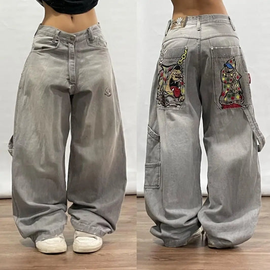 maoxiangshopStreet Hip Hop Retro Y2k Fashion Casual Loose Big Pocket Jeans Harajuku High Waist Straight Leg Wide Leg Trousers Baggy Pants