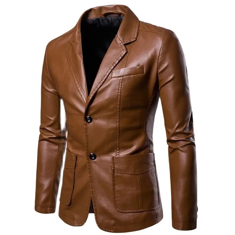 maoxiangshop New Autumn Winter Leather Jacket Men Fashion Motorcycle Jacket Biker Coats Mens Smart Causal Pu Leather Blazers Jacket Suit Coat