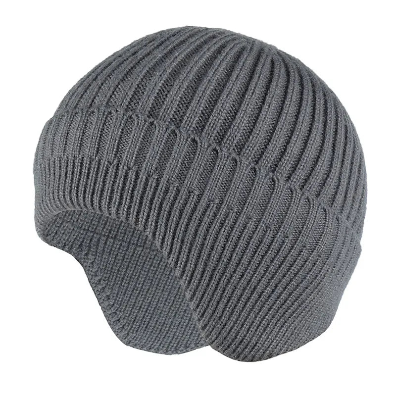 maoxiangshop Solid Knitted Hat Winter Imitation Rabbit Fleece Hats for Men Warm Ear Caps Autumn Beanie Hat Men's Winter Cap