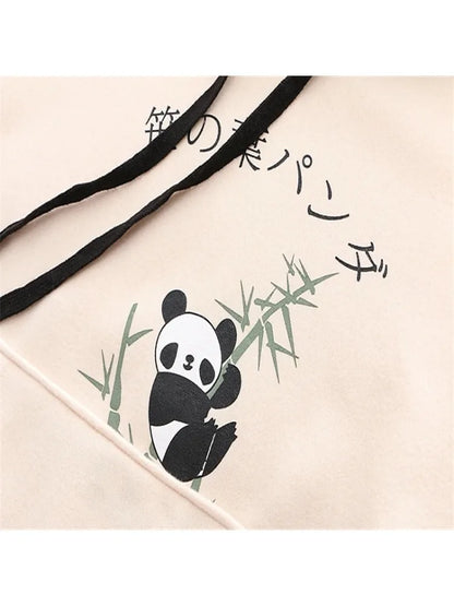 maoxiangshop Panda Print Kawai Cute Women Hoodies Drawstring Cotton Hooded Sweatshirt Winter Sweet Style Long Sleeve Korean Ladies Tops