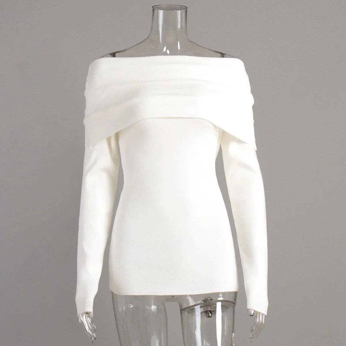 maoxiangshop  -  Women's Sweater Pullovers Long Sleeve Knitted One-Shoulder Sexy Slim Top Solid Color Autumn Winter 2024 Fashion Casual