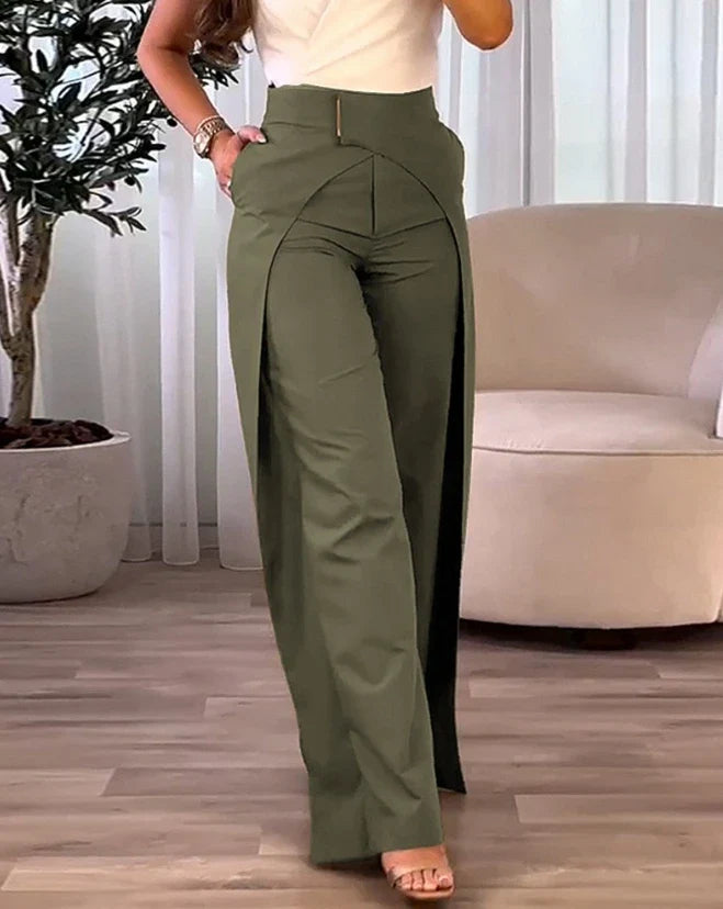 maoxiangshop New Fashion Women's Pants Elegant High Waist Overlap Asymmetrical Wide Leg Pants Female Trouser Casual Bottom