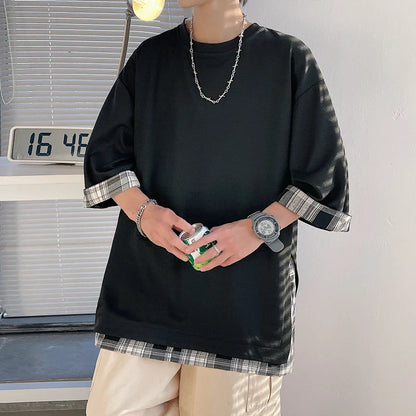 maoxiangshop T-shirts Men Design Casual All-match Patchwork Couple Clothing Teens Streetwear Fashion Ulzzang Summer Baggy Dynamic O-neck Cozy