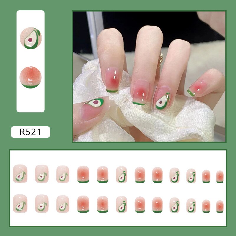 24pcs French Fake Nails Short Art Nail Tips Press Stick on False with Designs Full Cover Artificial Pink Wearable Clear Tips