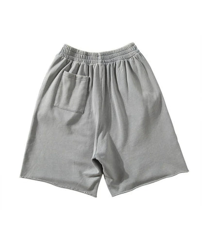 maoxiangshop Men Cotton Shorts Thick 380g Bodybuilding Short Sweatpants Fitness Jogger Gym Men Kanye Grey West Shorts Black Zipper Pockets