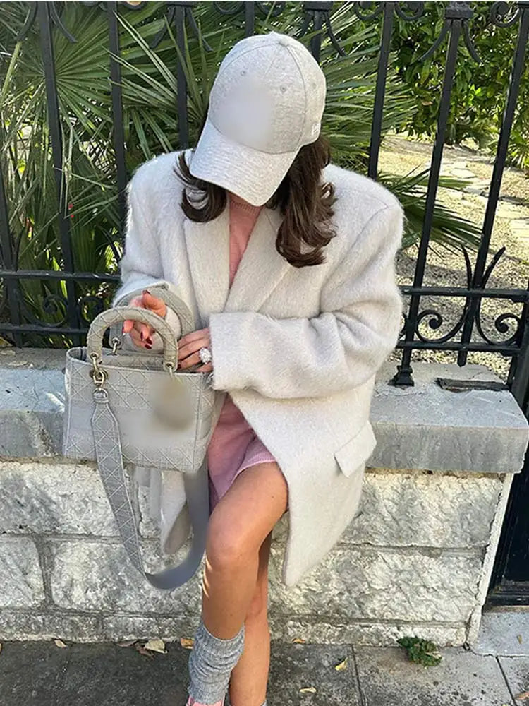 maoxiangshop -  Fashion Women Oversize Lapel Blazer Overcoat Long Sleeve Thick Woolen Coat Solid Loose Autumn Elegant Female Warm Outerwear