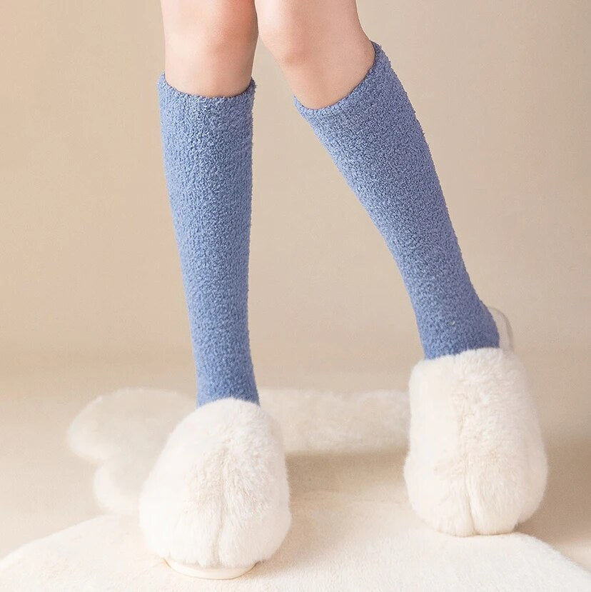 maoxiangshop  Unisex Candy Coral Fleece Long Socks Women Plush Winter Warm Thick Thigh Stockings Lolita Thigh High Home Sleep Floor Sock