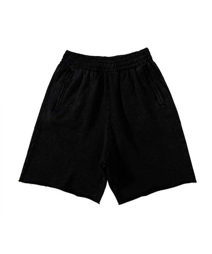 maoxiangshop Men Cotton Shorts Thick 380g Bodybuilding Short Sweatpants Fitness Jogger Gym Men Kanye Grey West Shorts Black Zipper Pockets