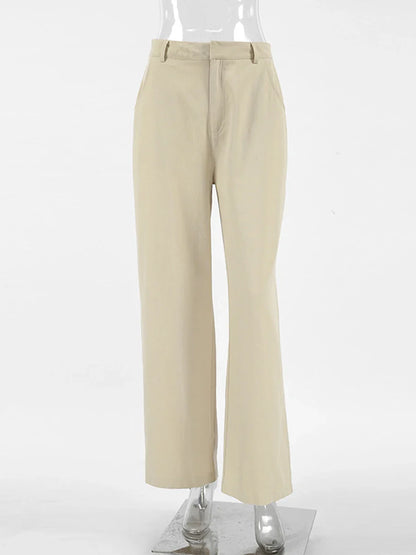 maoxiangshop  -  Khaki Classic Wide Leg Pant Women High Waist Pocket Loose Simple Trouser 2024 Autumn Winter Streetwear Fashion Casual Pants New