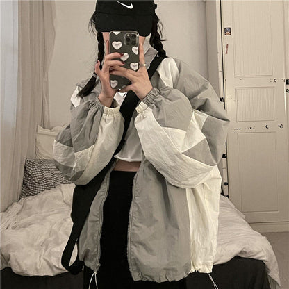 maoxiangshop Vintage Women's Windbreaker Jackets Harajuku Oversized Streetwear Trench Coats Couple Clothes Korean Fashion Top Sun-proof