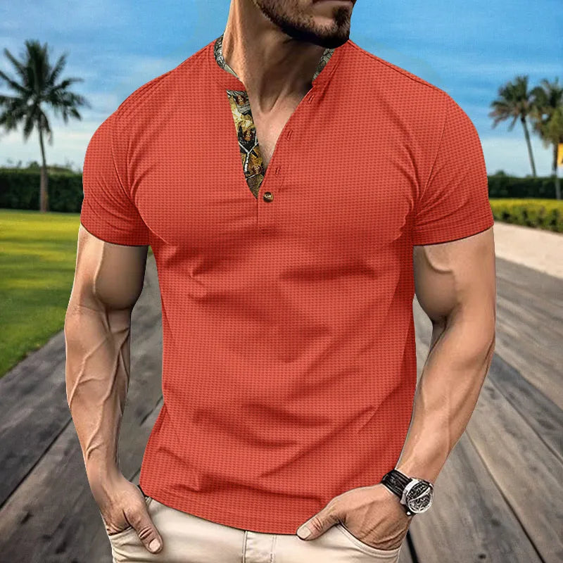 maoxiangshop WELL DRESSED MEN Summer Men's POLO Shirt Daily Casual Waffle Pattern High-quality Fashionable Short Sleeved Men's Standing Neck T-shirt