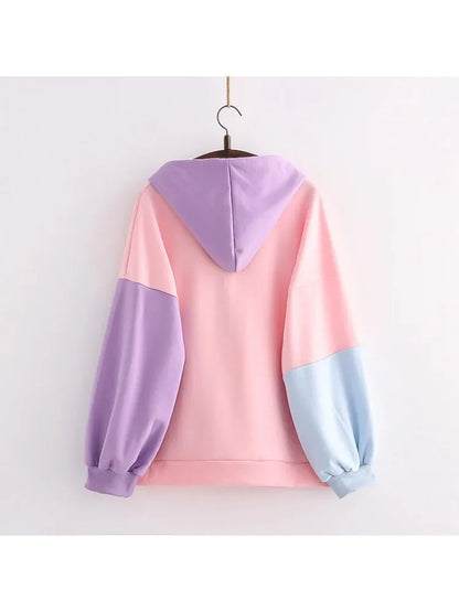 maoxiangshop Sweet Style Letter Print Patchwork Harakuju Women Hoodies Drawstring Hooded Sweatshirt Winter Female Cotton Kawaii Pullover