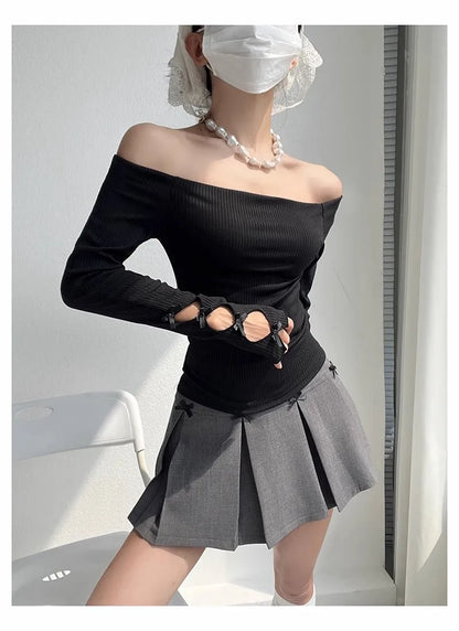 maoxiangshop  -  2024 New Autumn Women Y2K T-Shirts Shoulder Streetwear Fairycore Hip Hop Tops Punk Casual Tees Female Clothes Leisure Fashion