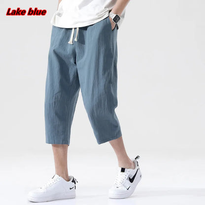 maoxiangshop Summer Casual Pants Men's Wild Cotton and Linen Loose Linen Pants Korean Style Trend Nine-point Straight Trousers