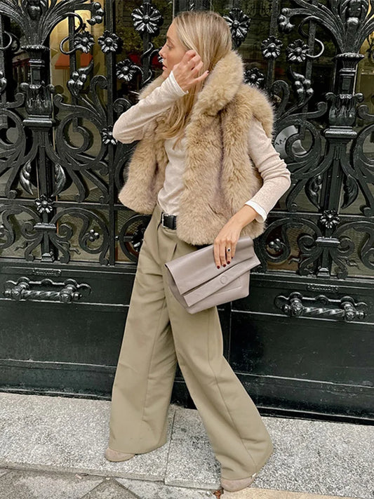 maoxiangshop  -  Elegant Faux Fur Women Vest Thicken Lapel Single Breasted Warm Lady Sleeveless Coat 2024 Fashion Autumn Winter Female Outwear