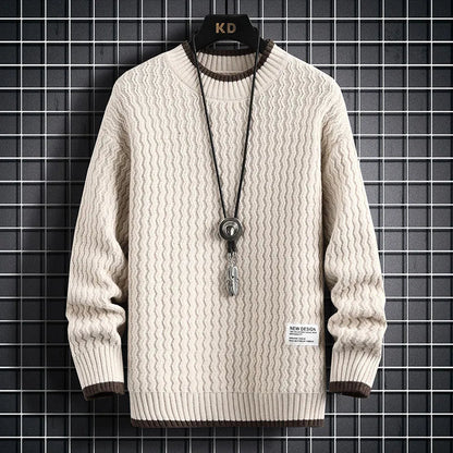 maoxiangshop Fashion Sweater Men's Knitted Stripe Pattern Pullover O-Neck Winter Sweaters