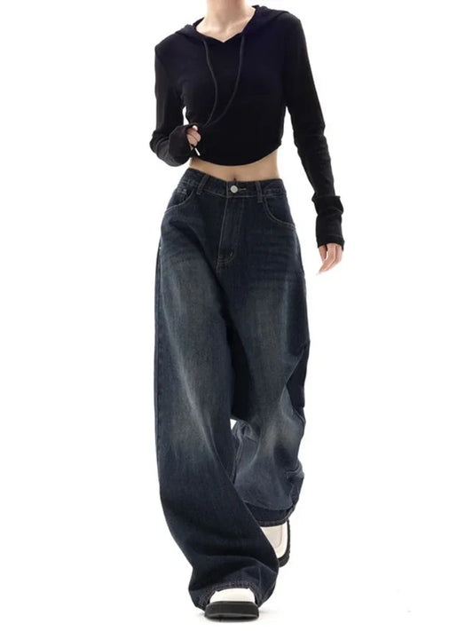 Wide Leg Jeans Women Korean Fashion Harajuku Baggy Denim Trousers Oversized Streetwear Vintage Y2k Spring Casual Pants