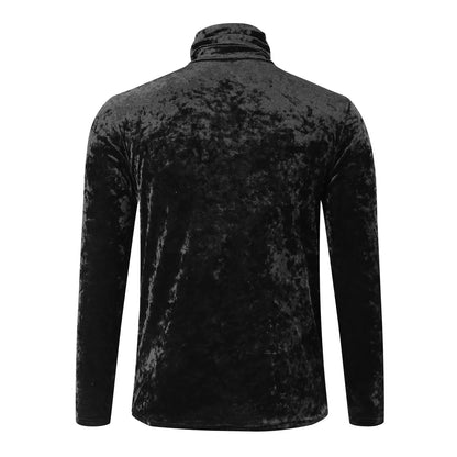 maoxiangshop New Long Sleeved Solid Color Tight Fitting T-Shirt, European and American Autumn and Winter Men's High Neck Velvet Base Sweater