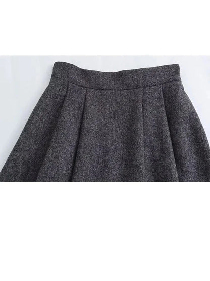 maoxiangshop HH TRAF Women Autumn Wool Blend Blazer Pleated Skirt Set Casual Lapel Sleeves Slim Jacket Women's Versatile High Waist Skirts